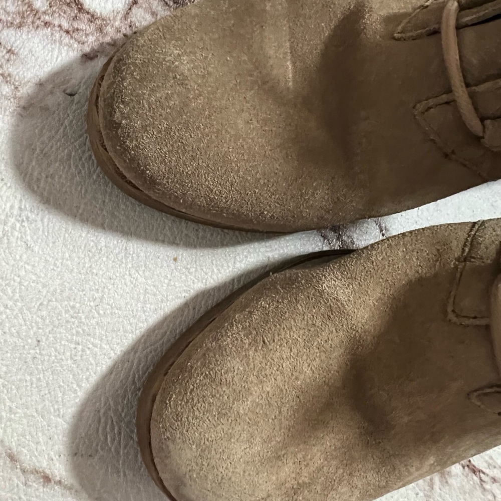 Lucky Brand Jaemma Suede Wedge Ankle Boots Size 8 Tan / Taupe. - Picture 4 of 9